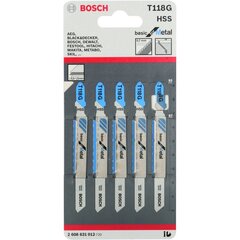 Tikksaeterad metallile Bosch T118G, 5 tk hind ja info | Bosch Remondikaubad, sanitaartehnika ja kütteseadmed | hansapost.ee