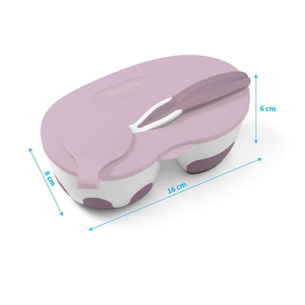 Kaheosaline taldrik lusikaga BabyOno, roosa, 1067/02 hind ja info | Laste taldrikud, kausid ja söögiriistad | hansapost.ee