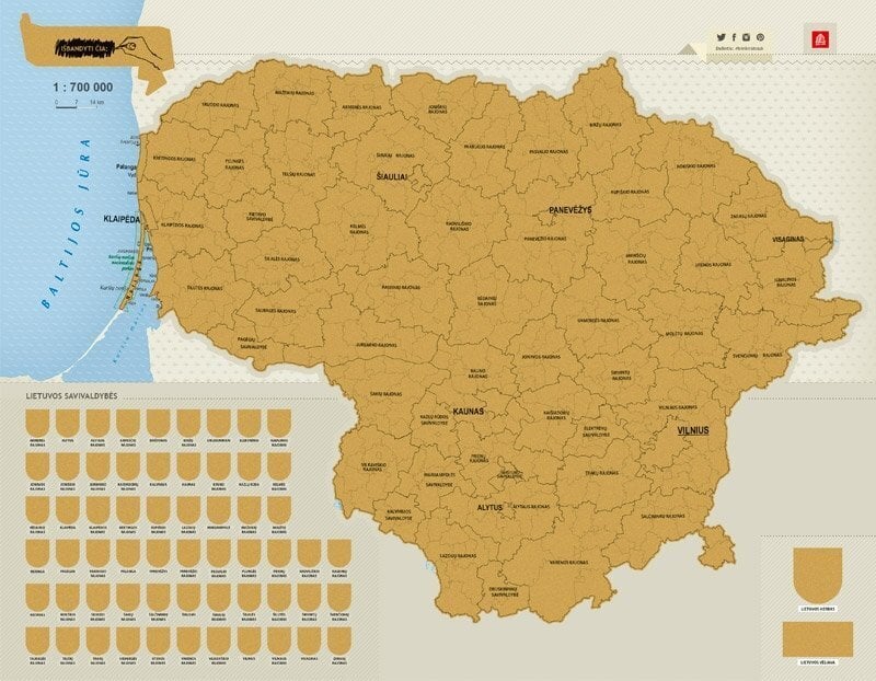 Nutrinamas LIETUVOS žemėlapis hind ja info | Maakaardid | hansapost.ee