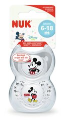 Силиконовая соска NUK Mickey, 6-18 мес, 2 шт. цена и информация | Пустышки | hansapost.ee