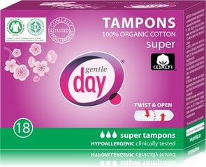 Ekologiški tamponai Gentle Day Super 18 vnt. hind ja info | Tampoonid, hügieenisidemed ja menstruaalanumad | hansapost.ee