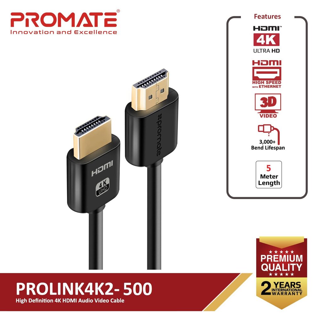 PROMATE PROLINK4K2-500 ULTRAHD 4K HDR HDMI v2.0 Kaabel 5m hind ja info | Juhtmed ja kaablid | hansapost.ee