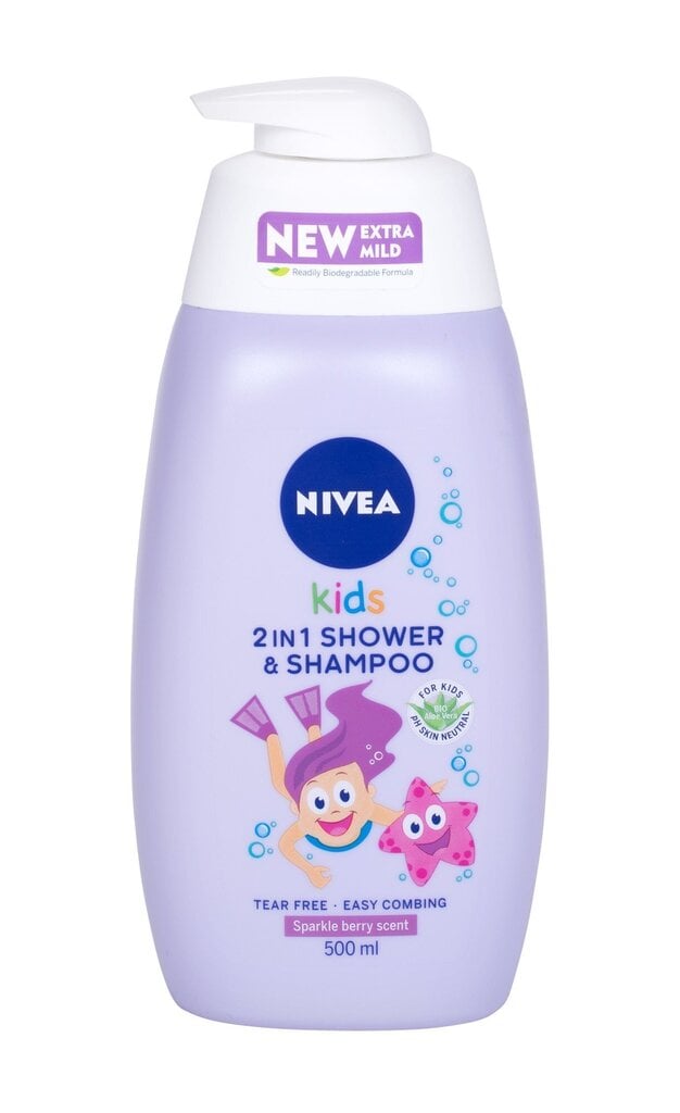 Nivea Kids 2in1 Shower & Shampoo dušigeel lastele 500 ml цена и информация | Laste ja ema kosmeetika | hansapost.ee
