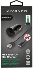 Vivanco autolaadija USB-C 3A 1m, must (38669) hind ja info | Laadijad mobiiltelefonidele | hansapost.ee