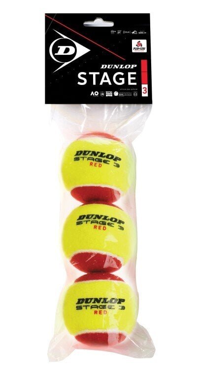 Tennisepallid Dunlop STAGE 3 RED 3-polybag цена и информация | Välitennise tooted | hansapost.ee
