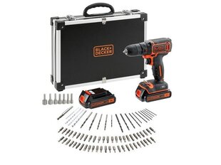 Аккумуляторная дрель-шуруповерт Black & Decker BDCDC18BAFC + 80 комплект насадок цена и информация | Дрели и шуруповёрты | hansapost.ee