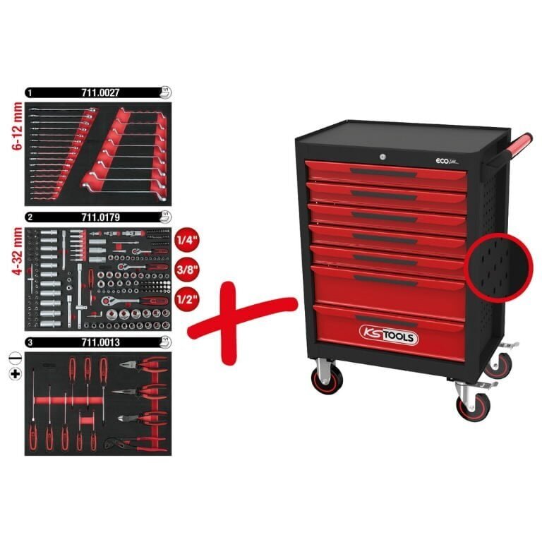 tööriistakäru ECOline, 7-sahtlit +kmpl 215-osa, KS Tools hind ja info | Käsitööriistad | hansapost.ee