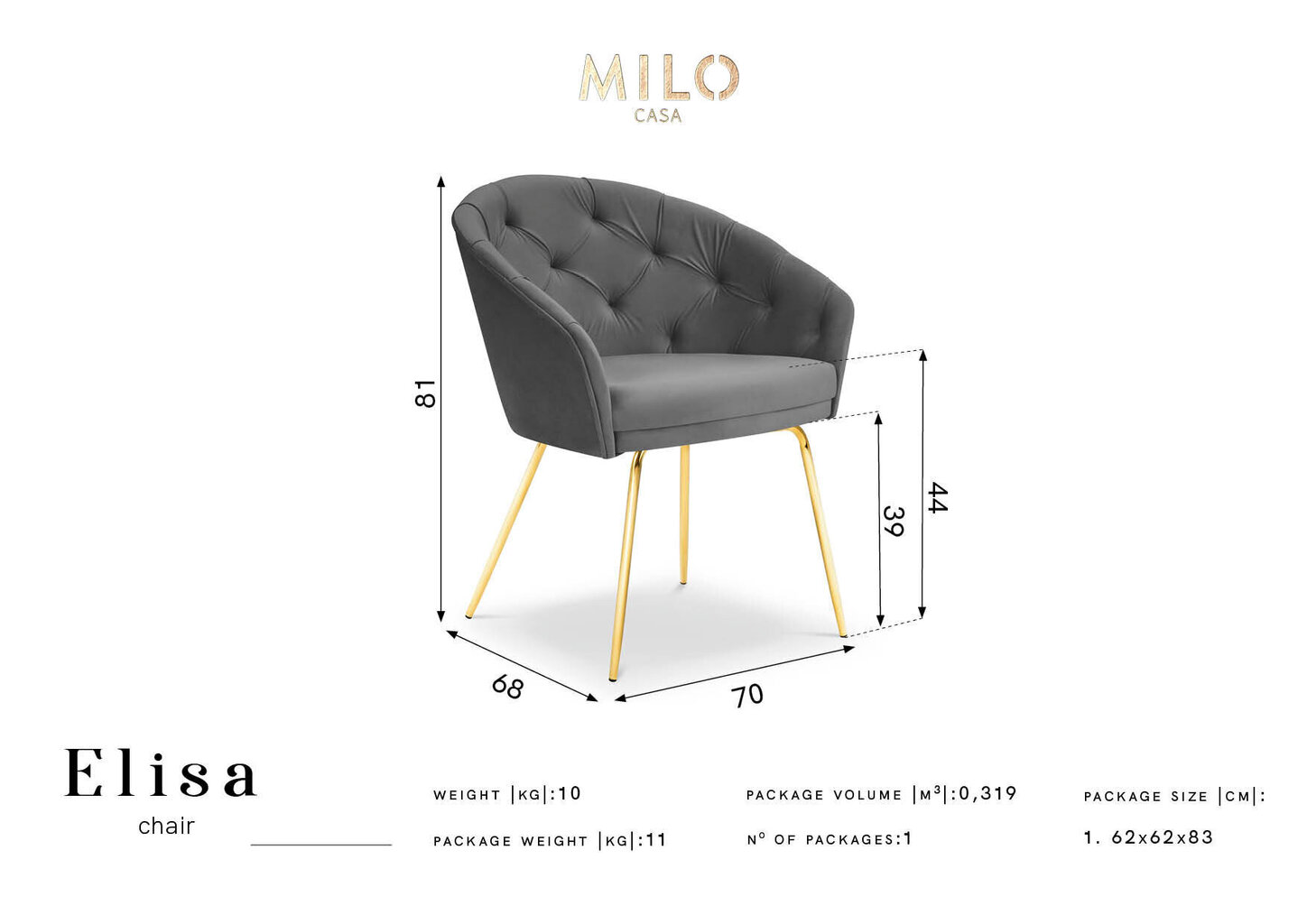 Tool Milo Casa Elisa, roheline/kuldne värv hind ja info | Köögitoolid, söögitoolid | hansapost.ee