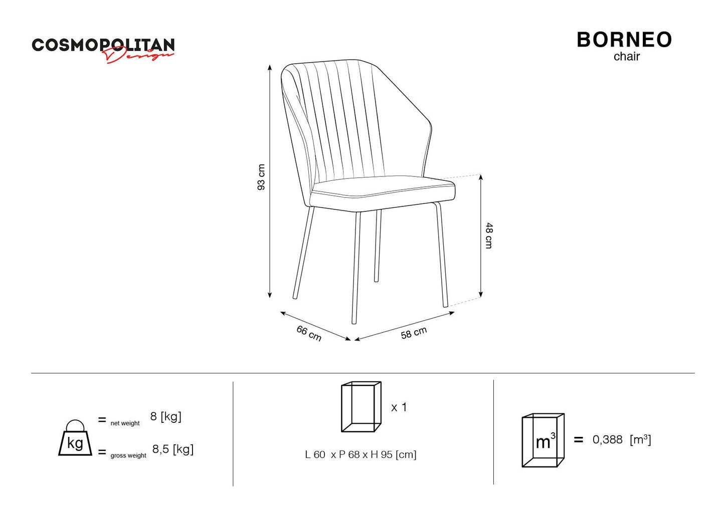 Tool Cosmopolitan Design Borneo 1, beež цена и информация | Köögitoolid, söögitoolid | hansapost.ee