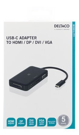 Deltaco USBC-MULTI, USB-C/HDMI/DVI/VGA hind ja info | Juhtmed ja kaablid | hansapost.ee