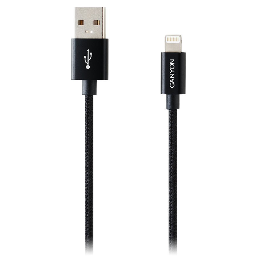 Kaablid Canyon       CFI-3 Lightning USB Cable for Apple braided metalli    Black price and information | Juhtmed ja kaablid | hansapost.ee