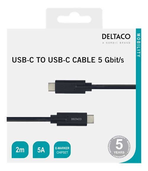 Deltaco USBC-1503M, USB-C, 2 m цена и информация | Juhtmed ja kaablid | hansapost.ee