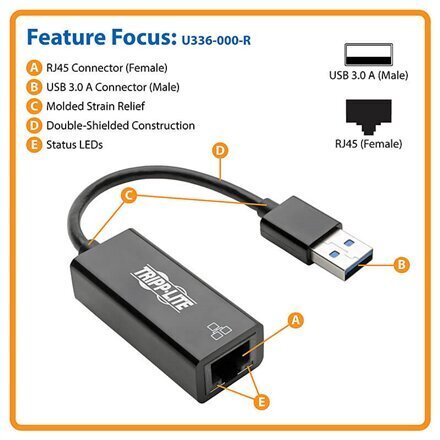 Tripp Lite USB 3.0 to Gigabit Ethernet a цена и информация | Juhtmed ja kaablid | hansapost.ee