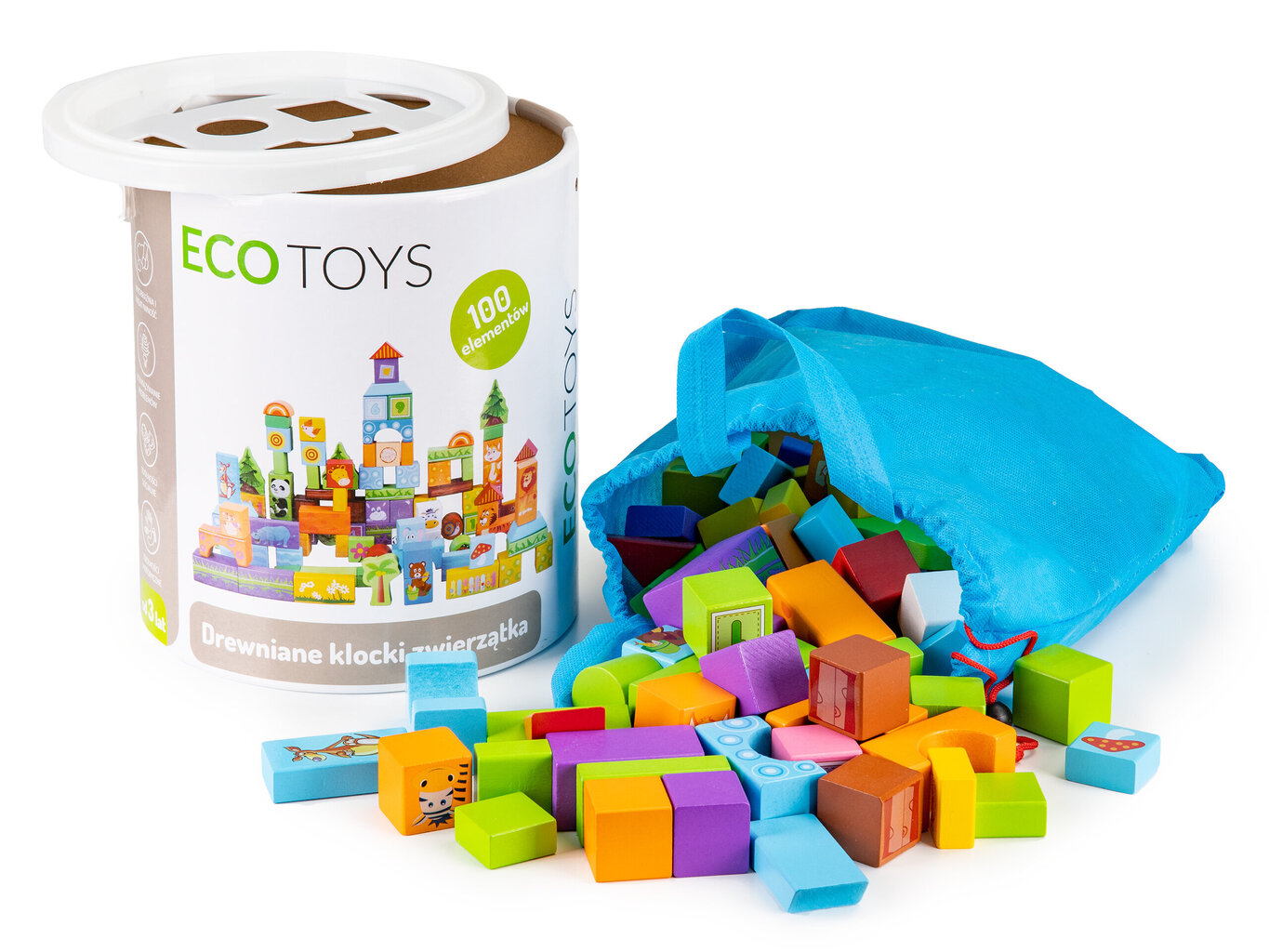 Ecotoys puidust ehitusklotsid Loomaaed, 100 tk hind ja info | Arendavad laste mänguasjad | hansapost.ee