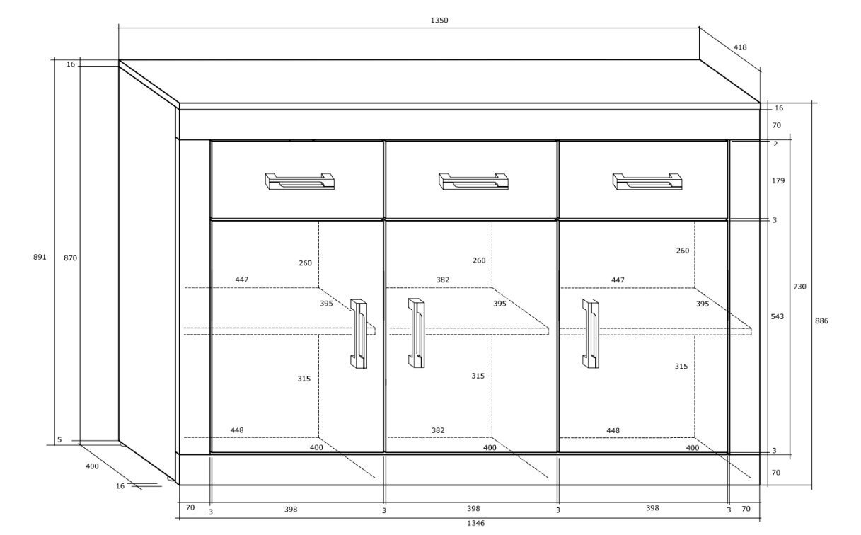 Kummut Verin 3D3S, must/valge hind ja info | Kummutid | hansapost.ee