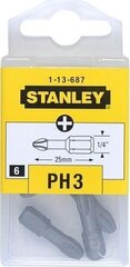 Набор наконечников Stanley 1/4", Ph3 x 25мм, 6 шт цена и информация | Механические инструменты | hansapost.ee