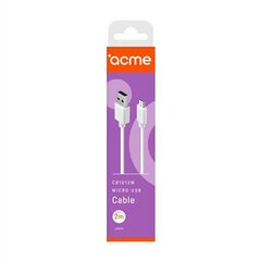 Acme CB1012W Micro USB, USB A, 2 m, Whit hind ja info | Mobiiltelefonide kaablid | hansapost.ee