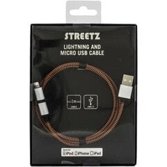 Streetz USB-microUSB+Lightning, 1.0m, oranž / IPLH-241 hind ja info | Mobiiltelefonide kaablid | hansapost.ee
