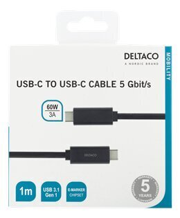 Deltaco USBC-1054M, USB C, 1m цена и информация | Mobiiltelefonide kaablid | hansapost.ee