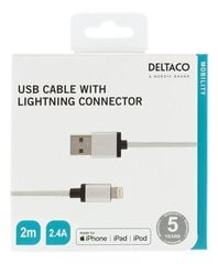 Deltaco IPLH-230F, Lightning, USB, 2м цена и информация | Кабели для телефонов | hansapost.ee