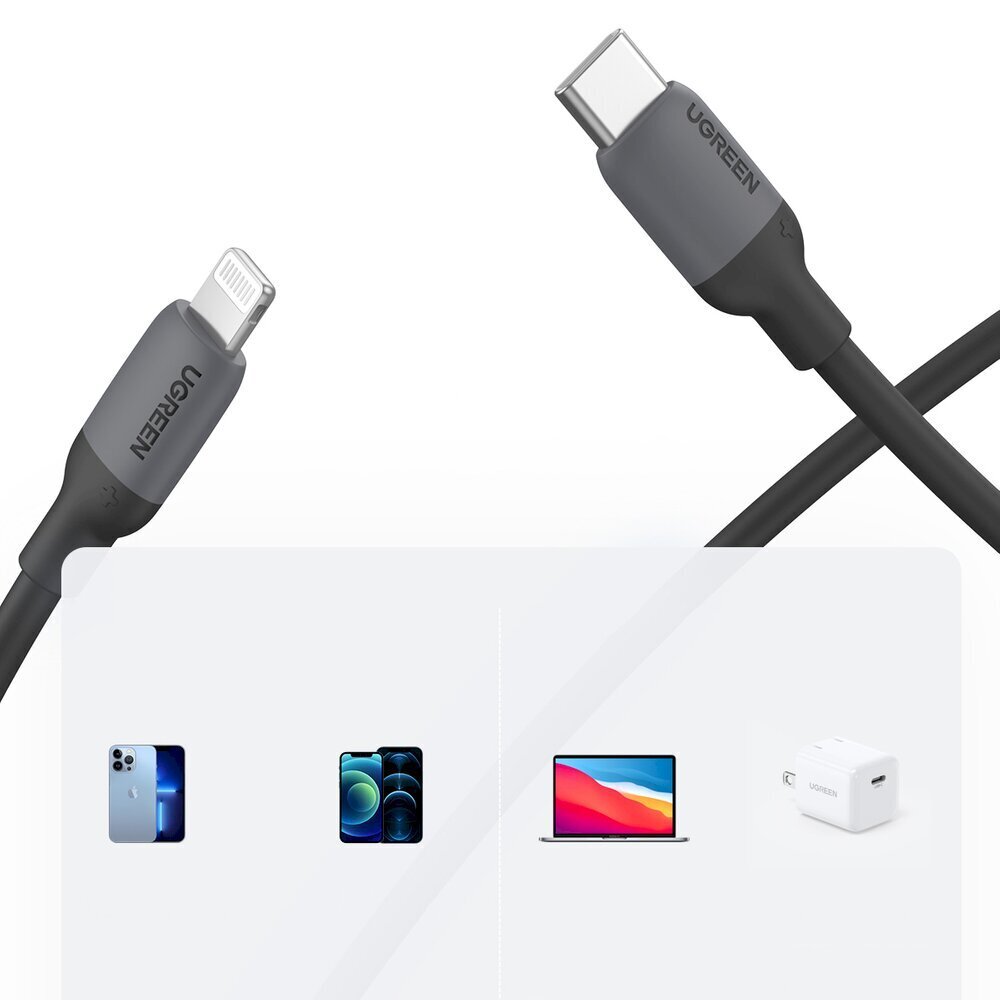 Ugreen kiirlaadimine USB Type C - Lightning kaabel (MFI sertifikaat) C94 kiip Power Delivery 1 m must (US387 20304) цена и информация | Mobiiltelefonide kaablid | hansapost.ee