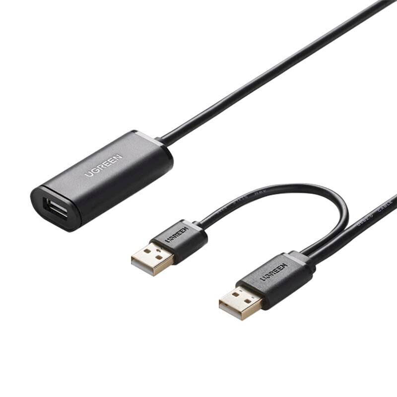 Pikenduskaabel UGREEN US137 2x USB 2.0 /10 m, must цена и информация | Mobiiltelefonide kaablid | hansapost.ee