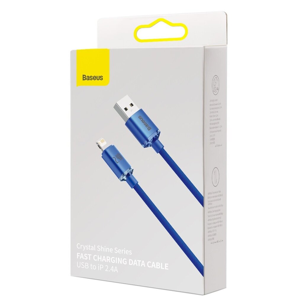 Baseus Crystal USB-kaabel Lightningiga, 2,4A, 1,2m (sinine) hind ja info | Mobiiltelefonide kaablid | hansapost.ee