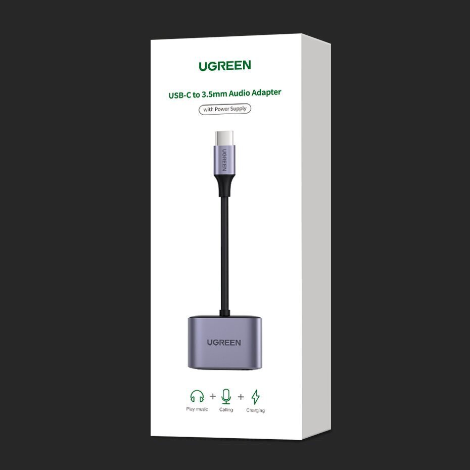 Ugreen heliadapter C-tüüpi USB (mees) – C-tüüpi USB PD QC (emane) + 3,5 mm minipistik (emane) hall (CM231) цена и информация | Mobiiltelefonide kaablid | hansapost.ee