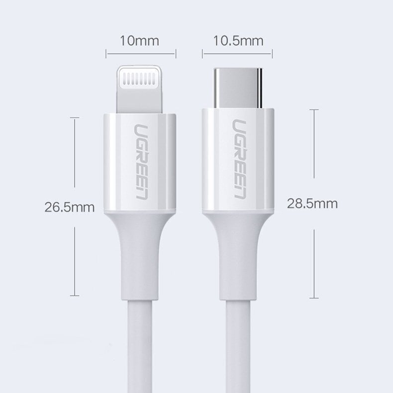 Ugreen MFi USB Type C – Lightning kaabel 3A 2m valge (US171) hind ja info | Mobiiltelefonide kaablid | hansapost.ee