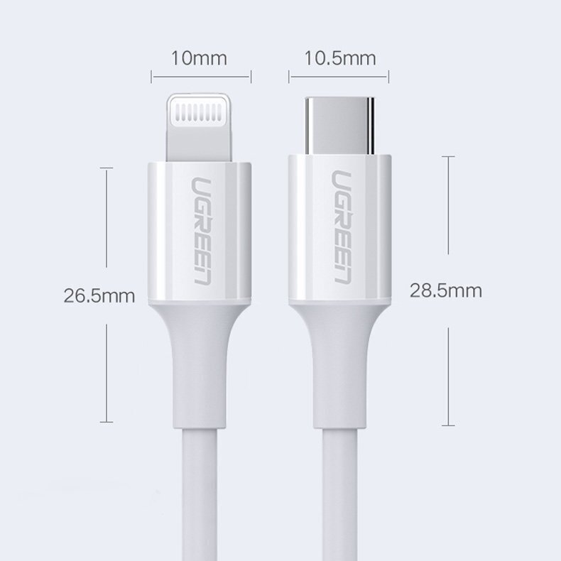 Ugreen USB Type C – Lightning kaabel 3A 0,25m valge (US171) цена и информация | Mobiiltelefonide kaablid | hansapost.ee