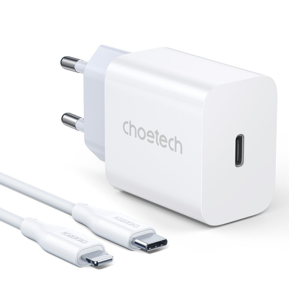 Choetech USB-reisi seinalaadija Type C 20W toiteallikas + USB-kaabel Type C - Lightning 1,2m valge (PD5005) hind ja info | Laadijad mobiiltelefonidele | hansapost.ee