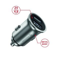 Премиум автомобильная зарядка Swissten Metal 2 x USB / 4.8A, серебряная цена и информация | Зарядные устройства для телефонов | hansapost.ee