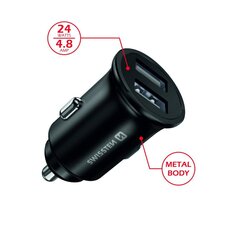 Автомобильная зарядка Swissten Metal Premium 2 x USB, 4.8A, черная цена и информация | Зарядные устройства для телефонов | hansapost.ee