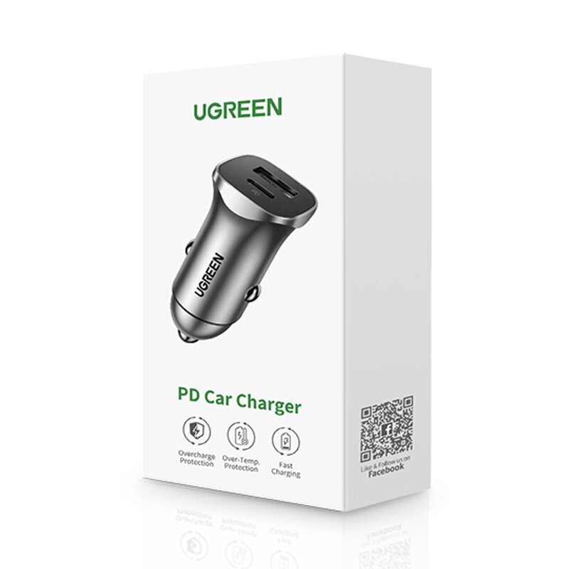 Ugreen USB Car Charger Type C / USB 24W Power Delivery Quick Charge gray (30780) цена и информация | Laadijad mobiiltelefonidele | hansapost.ee