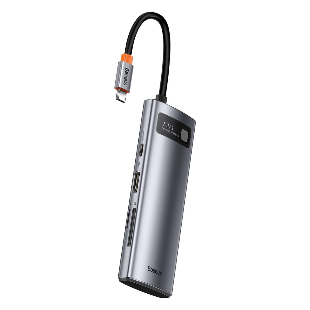Baseus Metal Gleam seeria multifunktsionaalne USB HUB 7in1 Type C HDMI TF PD kaardilugeja hall hind ja info | USB adapterid ja jagajad | hansapost.ee