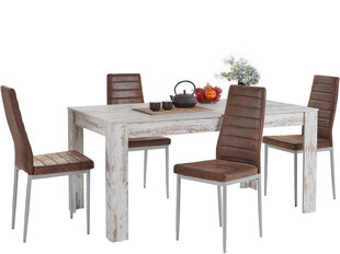 Комплект мебели для столовой Notio Living Lori 160/Kota, состаренный белый/коричневый цена и информация | Комплекты мебели для столовой | hansapost.ee