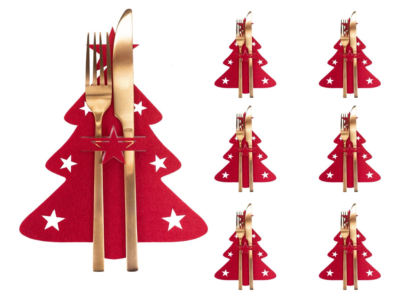 Jõuluteemaline söögiriistade tasku "jõulupuu", 6 tk, punane цена и информация | Jõulukaunistused | hansapost.ee