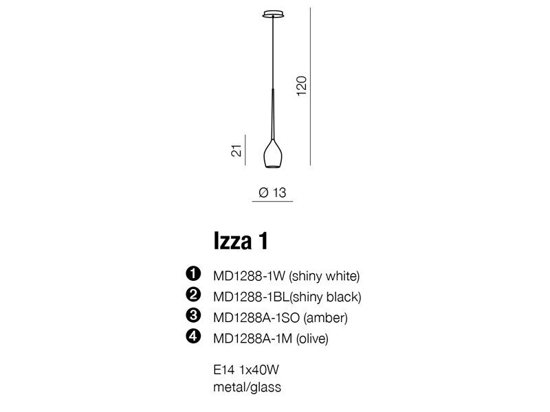 AZZARDO AZ0130 IZZA 1 (SHINY CZARNY) MD1288-1-SBK hind ja info | Rippvalgustid | hansapost.ee