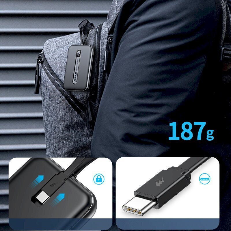 Joyroom Linglong akupank 10000mAh 20W toiteallika kiirlaadimine USB / USB Type C / sisseehitatud USB Type C kaabel must (JR-L001 must) hind ja info | Akupangad | hansapost.ee