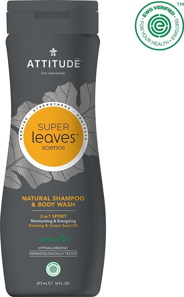 Attitude Super Leaves 2 in 1 Sports Hair & Body šampoon/dušigeel meestele 473 ml цена и информация | Šampoonid | hansapost.ee