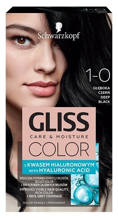 Juuksevärv Schwarzkopf Gliss Color 1-0 SÜSIMUST hind ja info | Juuksevärvid | hansapost.ee