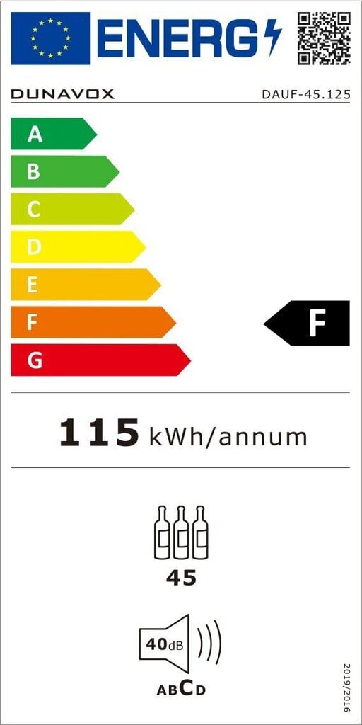 Dunavox DAUF-45.125DB.TO, veinikülmik, maht 45 pdl, 88 cm, must hind ja info | Külmkapid-külmikud | hansapost.ee