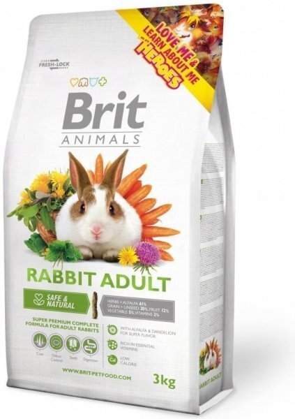 Brit Animals Rabbit Adult täissööt täiskasvanud jänestele 3 kg цена и информация | Toit väikeloomadele | hansapost.ee