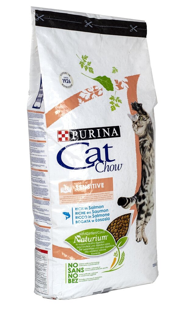 Purina Cat Chow Sensitive, 15 kg hind ja info | Kassi kuivtoit ja kassikrõbinad | hansapost.ee