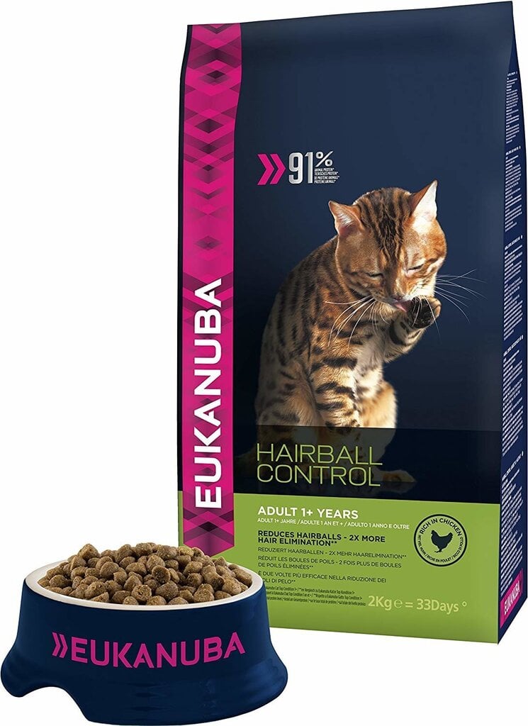 EUKANUBA Hairball kuivtoit täiskasvanud kassidele karvapallide kontrollimiseks 2 kg hind ja info | Kassi kuivtoit ja kassikrõbinad | hansapost.ee