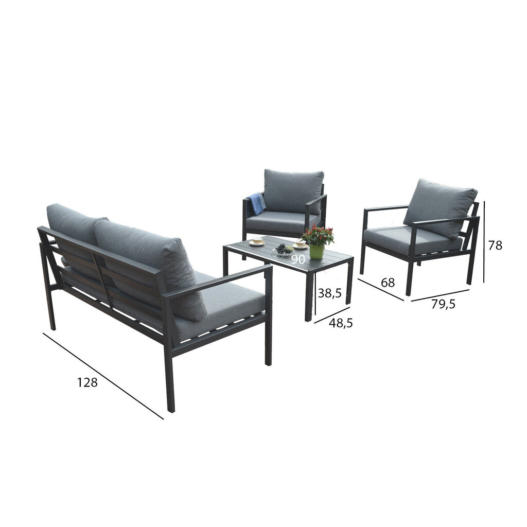 Aiamööblikomplekt ADRIO laud, diivan ja 2 tooli, tumehall цена и информация | Välimööbli komplektid | hansapost.ee
