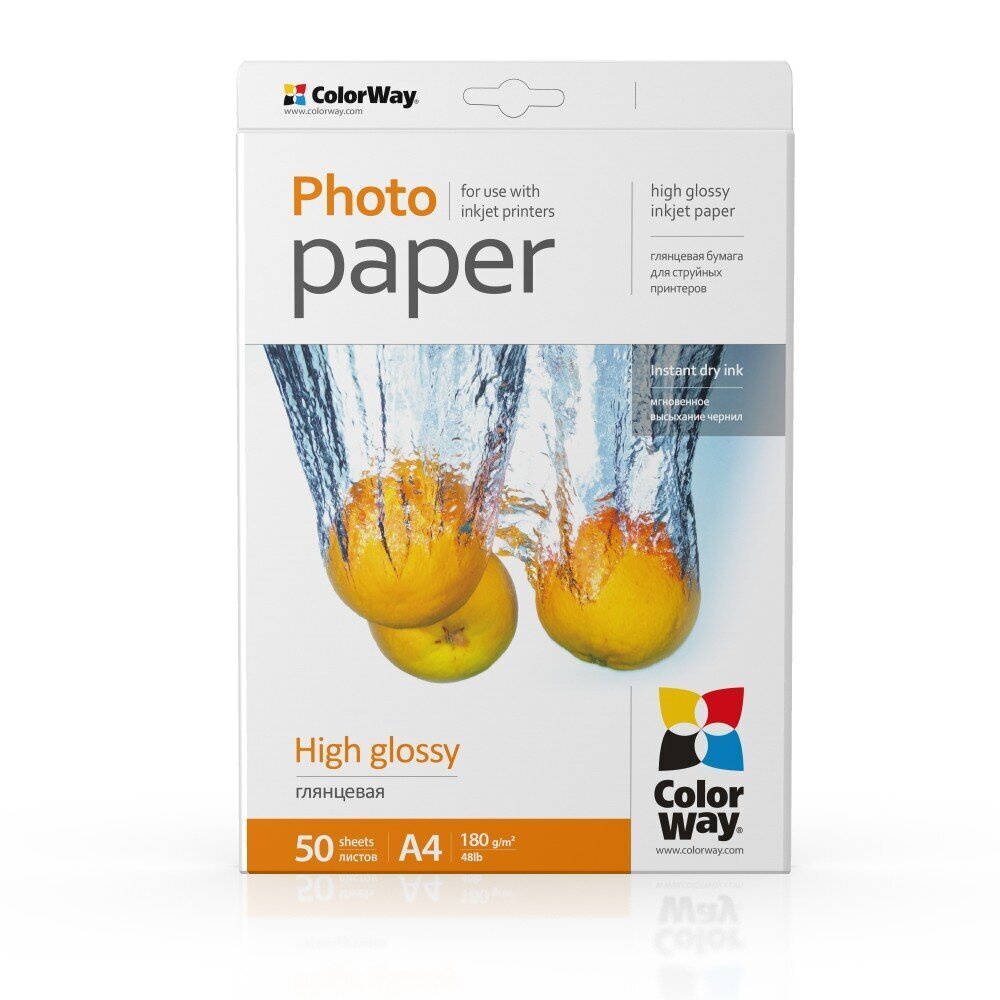 ColorWay A4, High Glossy Photo Paper, 50 Sheets, A4, 180 g hind ja info | Vihikud, märkmikud ja paberikaubad | hansapost.ee