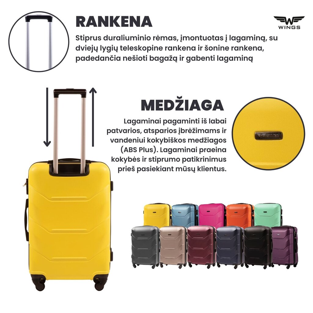 Suur kohver Wings Peacock, L, kollane hind ja info | Kohvrid, reisikotid | hansapost.ee