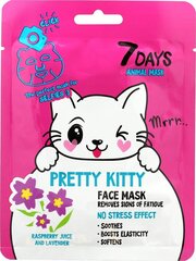 Расслабляющая тканевая маска для лица 7 Days Animal Pretty Kitty, 28 г цена и информация | Маски для лица, патчи для глаз | hansapost.ee