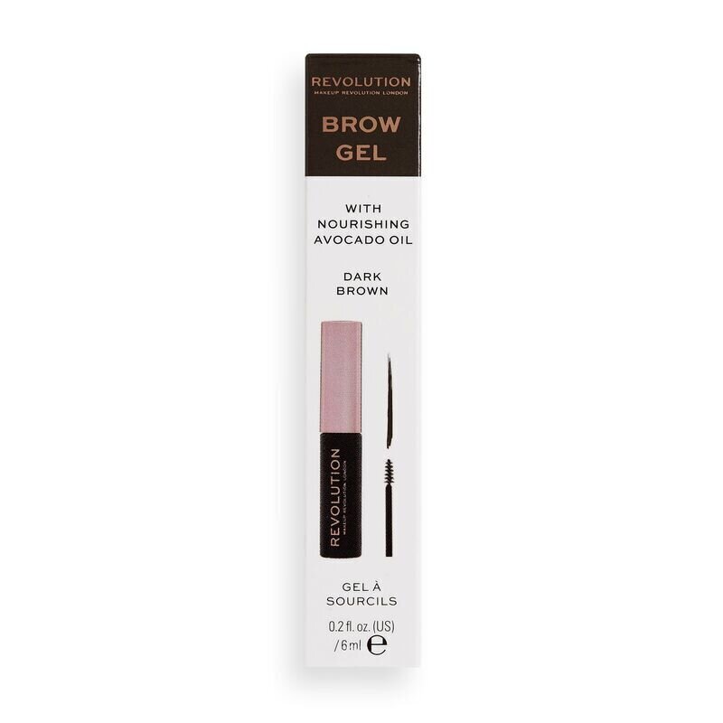 Kulmutušš Makeup Revolution 6 ml, Dark Brown hind ja info | Kulmupliiatsid, -puudrid ja -värvid | hansapost.ee